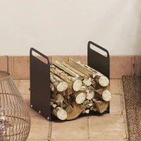 Outsunny Brandhoutrek, 2 Draaghandvaten, Stalen Frame, tot 30 kg, 36x30x36cm, Zwart(m-8)