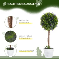 HOMCOM Set van 2 kunstplanten inclusief plantenbak en kunstmos, kunstmatige lavendelstelen, wit+groen+paars(m-4)