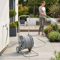 Outsunny Slangenwagen 45 m Slanghaspel met 2 Sproeistanden, Kraanadapter, Slinger en 2 Wielen, 45 x 44 x 78 cm Grijs(m-2)