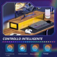 Scrivania angolare a L, LED controllabili via app e stazione di ricarica integrata, 167,5x50x87,5 cm, marrone(m-6)