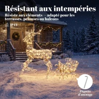Outsunny Renne de Noël avec Traîneau Lumineux 2 Pièces en Rotin PP, 175 LED Blanc Chaud, 8 Modes, Minuterie, 82x32x120cm, Marron(m-7)