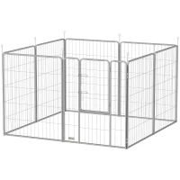 PawHut Huisdierenomheining, Hondenhek, Huisdierenspeelplaats, Flexibel Aanpasbaar, Roestvrij Staal(m-10)