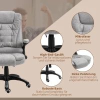 Vinsetto Directiestoel met Massage- & Verwarmingsfunctie, Ergonomisch, Verstelbaar, tot 120kg, Grijs(m-9)