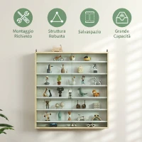 HOMCOM Bacheca Portaoggetti a 5 Ripiani Regolabili in Legno con Ante in Vetro, 80x9.5x83 cm, Bianco e Rovere(m-6)