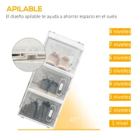 HOMCOM Organizador de Zapatos Modular Estantería Modulable con 8 Cubos Puertas Magnéticas 28x36x21 cm Transparente(m-4)