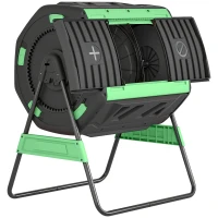 Outsunny compostcontainer, 200L dubbele kamer compostbak met verstelbare ventilatieopeningen, BPA-vrij, groen(m-1)
