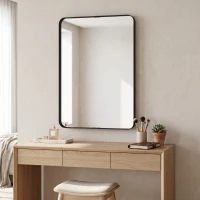 HOMCOM Rectangular Wall Mirror, 90 x 60 cm Wall Mounted Bathroom Mirror with Aluminium Alloy Frame and Tempered Glass, Black(m-9)