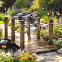 Outsunny Puente de Jardín de Madera 1,51 m Puente Decorativo para Estanques Rústico con Barandillas de Seguridad Carbonizado(m-10)