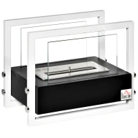HOMCOM biohaard ethanol haard bio ethanol brander 1.5 l brandtijd geen rook metaal gehard glas zwart+wit 39,5 x 25 x 30 cm(m-1)