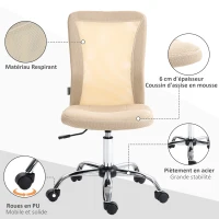 Vinsetto Chaise de bureau ergonomique hauteur réglable piètement chromé pivotant 360° revêtement maille beige(m-4)