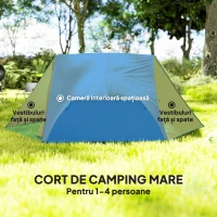 Outsunny Cort de Camping pentru 2 Persoane cu 2 Vestibule, 2 Uși, 2 Ferestre și Geantă de Transport, 2.8x2.25x1.1 m, Portocaliu(m-5)