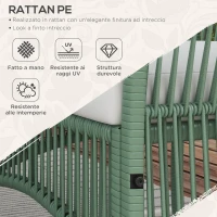 Outsunny Set da Giardino in Rattan da 4 Pezzi con 2 Poltroncine, Divano e Tavolino da Caffè, Verde(m-5)