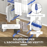 HOMCOM Stendino Verticale con 4 Ripiani Regolabili, in Acciaio e Plastica, 142x55x172 cm, Blu e Argento(m-5)