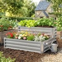 Outsunny Caixa de Cultivo de 2 Níveis em Aço Galvanizado com Design em Escada e Fundo Aberto  120x101x58 cm Prata(m-10)