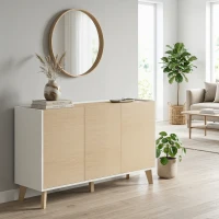 HOMCOM Bufet cu Uși Soft-Close 120 cm, Lemn și Alb(m-8)