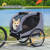 PawHut Remorcă pentru bicicletă pentru câini de talie medie, cu ferestre laterale și steguleț, 130x73x90 cm, gri și negru(m-13)