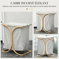 HOMCOM Panier à linge sale panier de rangement bac en bambou 2 paniers en tissu avec couvercle - 55L x 40l x 62H cm gris foncé(m-7)