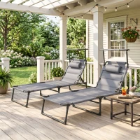Outsunny Lot de 2 Bains de soleil transats pliables grand confort dossier pare-soleil réglables multi-positions, gris(m-12)