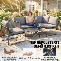 Outsunny Lounge tuinmeubelset 4-5 personen tuinlounge set met tweezitsbanken, salontafels, stoel, dikke wasbare kussens(m-5)
