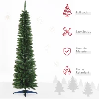 HOMCOM 7ft Unlit Artificial Christmas Tree, Pencil Slim Xmas Tree with Solid Stand and Realistic Branches, Green(m-4)