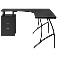 HOMCOM L-Shaped Computer Desk Table with Storage Drawer, Home Office Desk Corner Industrial Style Workstation for A4 Files 143.5 x 143.5 x 76cm, Black(m-10)