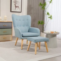 HOMCOM Poltrona com Apoio para Pés Poltrona de Leitura com Capitonê Pés de Madeira e Revestimento em Linho 70x72x94 cm Azul Claro(m-10)