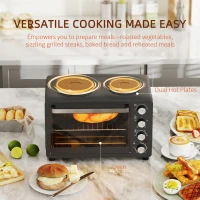HOMCOM 28L Toaster Oven with Double Hotplate, 1600W Countertop MIni Oven with 60 Minute Timer & 230°C Temp Control, Baking Tray & Wire Rack, Black(m-4)