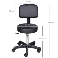 HOMCOM Sgabello con Schienale da Salone Sedia Girevole in Finta Pelle Altezza Regolabile Nero(m-3)