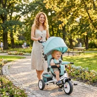 HOMCOM 6 in 1 Kids Trike with Parent Handle, Canopy, 5-point Seat Belt, Storage, Footrest, Brake, for 1-5 Years, Green(m-10)
