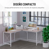 HOMCOM Escritorio Esquinero Moderno con Marco de Acero Carga 70 kg para Oficina Hogar Estudio 150x150x76 cm Roble(m-16)