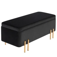 HOMCOM Zitbank, Gestoffeerde Bank met Opbergruimte, Metaal, Rubberhout, Schuimstof, 100 x 40 x 42 cm, Zwart(m-10)