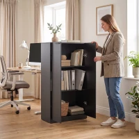 HOMCOM 120 cm Tall Storage Cabinet Cupboard, 3-Tier File Organiser Wooden Filing Cabinet, Black(m-8)