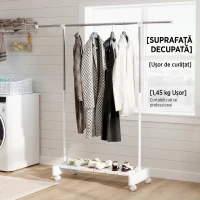 HOMCOM Uscător de Rufe Extensibil cu Roți și Frână, Raft pentru Încălțăminte și Structură din Oțel Inox, Alb(m-8)