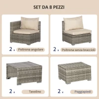 Outsunny Salotto da Giardino in Rattan PE da 8 Pezzi con Poltrone, Tavolini e Sgabelli, Beige(m-4)