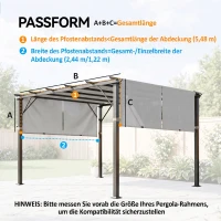 Outsunny Vervangend pergoladak met UV-bescherming, zonzeil voor terrasoverkapping voor 3 x 3 m paviljoen, lichtgrijs(m-3)