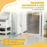 PawHut Poartă Reglabilă pentru Câini cu Ușă Mică și Închidere Automată, 75-103x76cm, Alb(m-5)