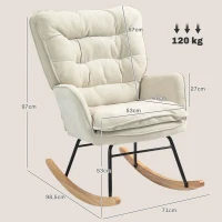 HOMCOM Schommelstoel met rugleuning, houten onderstel, relaxstoel met chenillelook voor woonkamer, slaapkamer of balkon, beige(m-3)