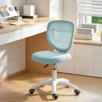 HOMCOM Office Chair, Armless Computer Desk Chair with Breathable Mesh, Adjustable Height, Swivel Wheels, Light Blue(m-8)