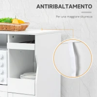 HOMCOM Credenza Cucina Salvaspazio con 2 Armadietti e 2 Ripiani Estraibili in Legno, 84x39x109 cm, Bianco(m-7)