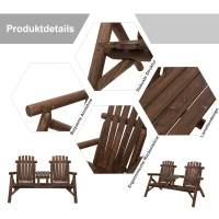 Outsunny Tuinbank met tafel tuinmeubel zitbank 2 stoelen massief hout bruin(m-4)