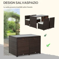 Outsunny  Set Mobili da Giardino in Rattan 5pz Tavolo Pranzo 4 Sedie con Cuscini(m-6)