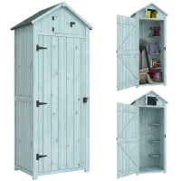 Outsunny Casetta da Giardino Porta Attrezzi in Legno con 3 Ripiani, 77x54.2x179cm, Blu(m-1)