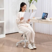 HOMCOM Scaun de birou tapițat cu spătar în formă de inimă și roți, din catifea Teddy și plastic, 45x56x78-88 cm, alb(m-8)