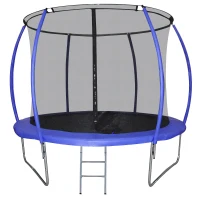 HOMCOM Cama Elástica Multifuncional Estable para Exterior e Interior Patio Gimnasio Trampolín Grande con Red Seguridad y Escalera Carga 100kg para Adultos y Niños Φ244x205 cm Azul(m-10)