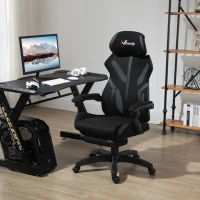 Vinsetto Silla Gaming con Reposapiés Retráctil Silla de Oficina Giratoria Reclinable con Reposacabezas y Altura Ajustable 65x65x119-129 cm Negro(m-10)