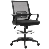 Vinsetto Bureaustoel, In Hoogte Verstelbare Bureau Stoel met Voetsteun, Mesh Rugleuning, Rolbaar, Kunststof, Zwart(m-10)