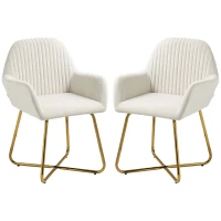 HOMCOM Modern Arm Chair Set of 2 Upholstered Accent Chair with Metal Base for Living Room Cream White(m-11)