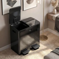 HOMCOM 40L Dual Compartment Stainless Steel Bin, with Deodoriser Holders - Black(m-8)