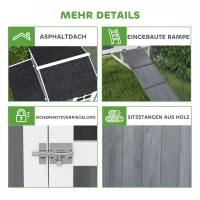 PawHut Kippenhok met uitloop voor 3-4 kippen, 3-delige nestkast, 1,9 m² oppervlakte, vurenhout, Grijs(m-7)
