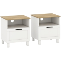 HOMCOM Conjunto de 2 Mesas de Cabeceira Modernas com Gaveta Compartimento Aberto Pés de Madeira 45x38x50 cm Branco